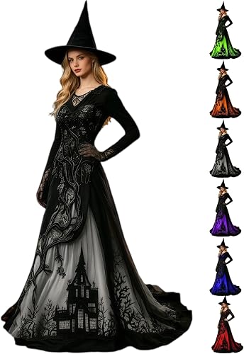 LVOFTJU Halloween Dresses For Women,Women Witch Dress 2026 Halloween Medieval Va