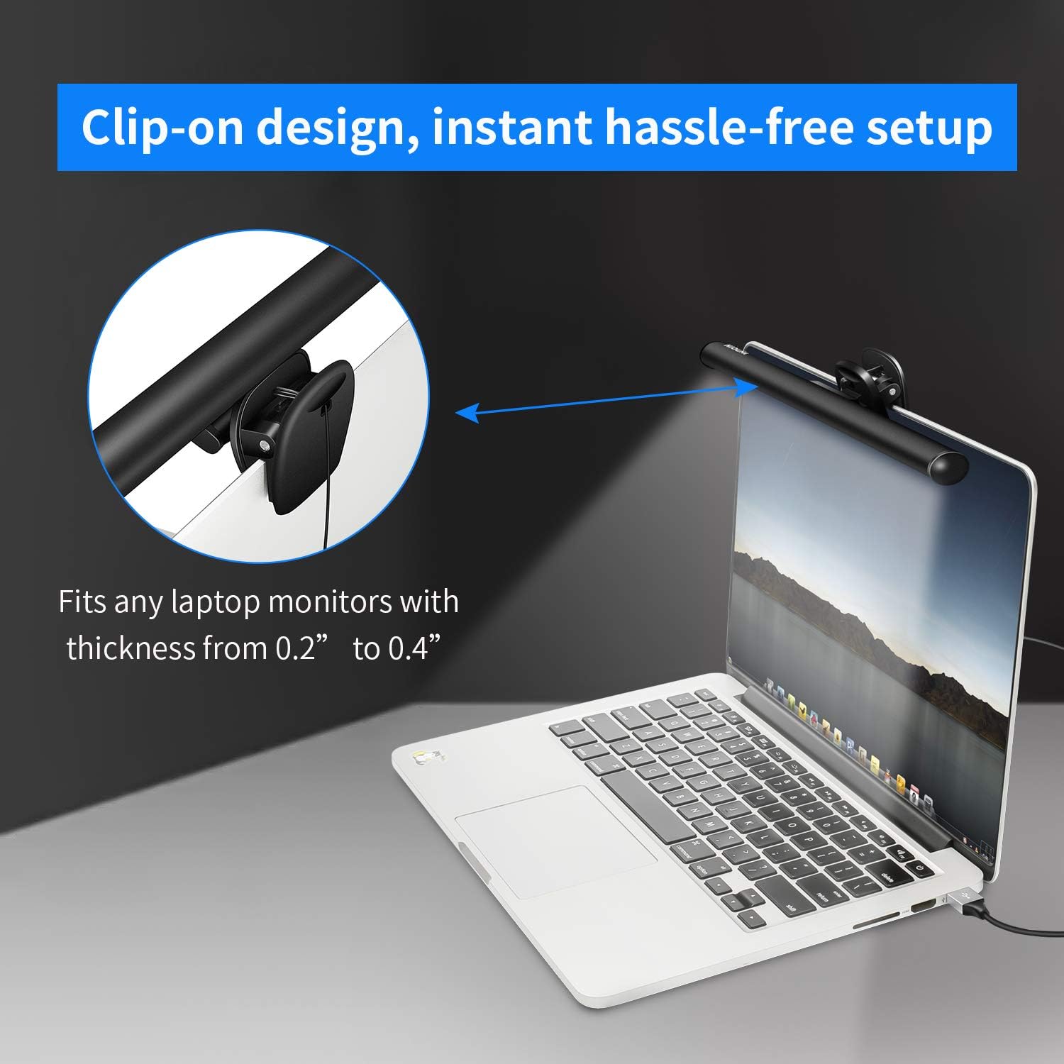 Laptop Monitor Light Bar, USB e-Reading LED Task Lamp, 3 Adjustable Color Temperature, 10 Dimming Brightness Levels, No Screen Glare, Space Saving, Eye Health Care, Portable for Travel - 2