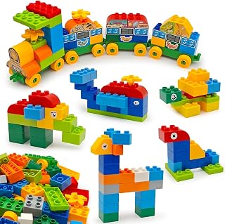 ZHX 93 PCS Classic Creative Building Blocks for Toddlers 3-5, Large Bricks with Train and Stickers, STEM Educational Preschool Toys Compatible with Major Brands with Gift Box
