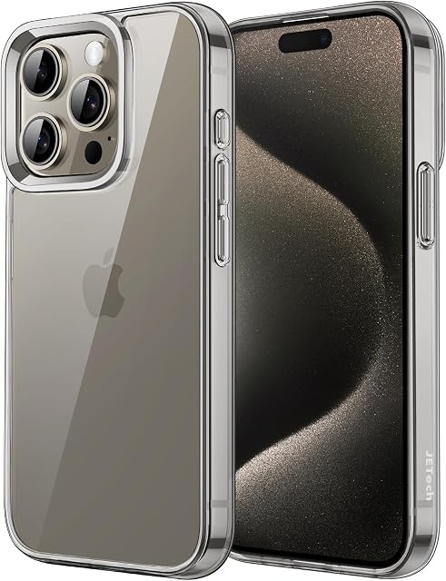 JETech Case for iPhone 15 Pro 6.1-Inch, Non-Yellowing Shockproof Phone Bumper Cover, Anti-Scratch Clear Back (Natural Titanium)