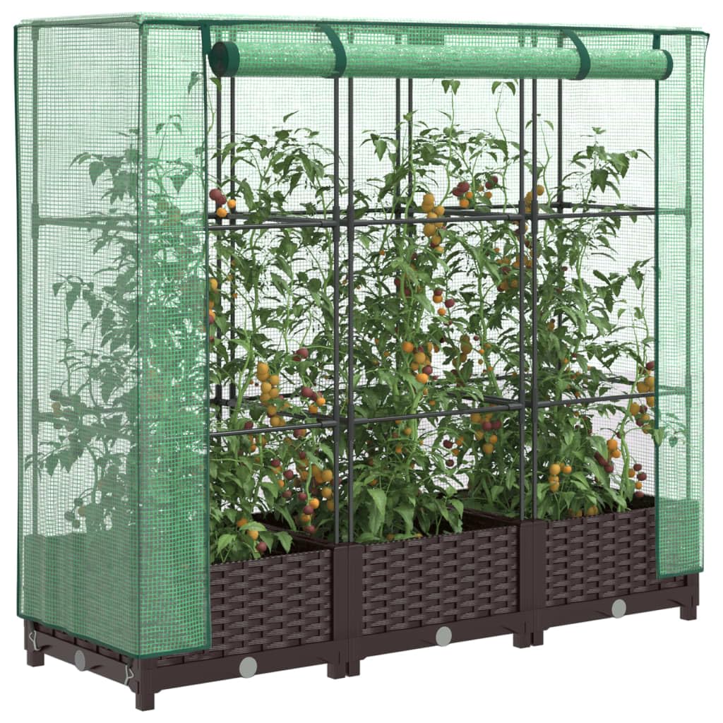 Homgoday Hochbeet mit Gewächshaus-Aufsatz Pflanzkasten Gemüsebeet Blumenbeet Blumenkasten Gartenbeet Pflanzbeet Frühbeet für Balkon Garten Terrasse Rattan-Optik 120x40x123 cm Braun