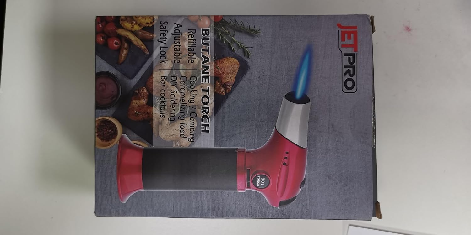 Butane Torch, Kitchen Torch Lighter, Cooking Refillable Torch with Adjustable Flame and Safety Lock for Desserts, BBQ, Kitchen (Butane Gas Not Included) (blue)