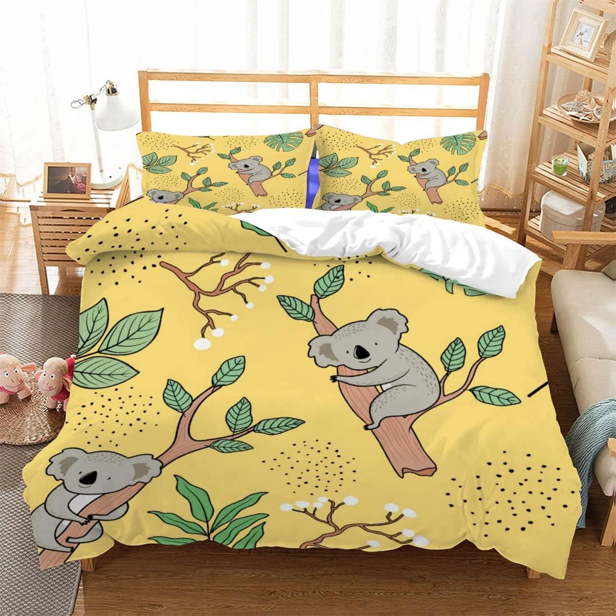 Bedding Duvet Cover 3D Cute Koala. 3 Pieces Beautiful Printed Multi Designs Duvet Quilt Cover Complete Bedding Sets（78"X78"）