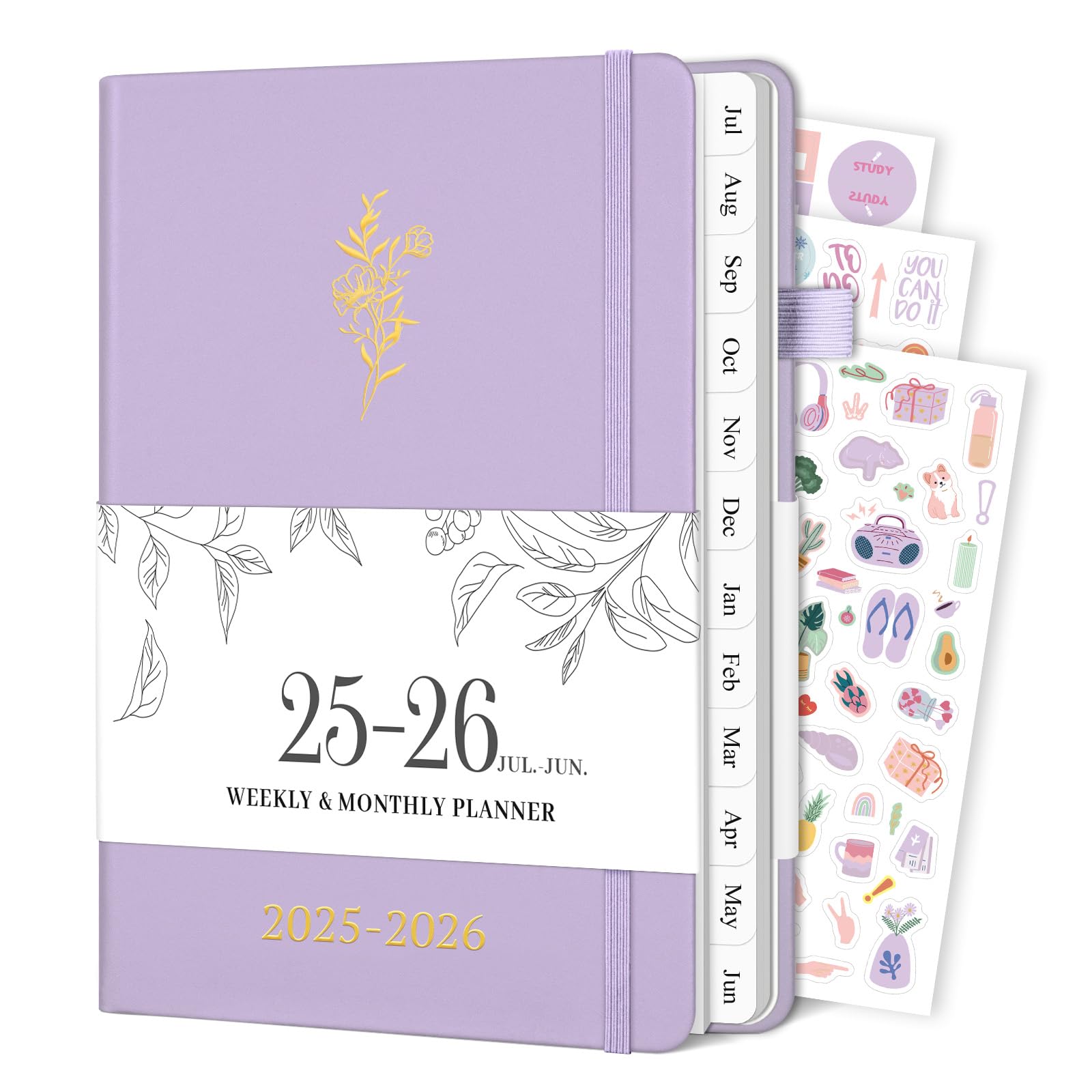 Planner 2025-2026, Weekly and Monthly Planner with Tabs from Jul 2025 - Jun 2026, Academic Planner with Date, A5 Hardcover Calendar Notebook for School & Office Schedule, 5.8"×8.3", Purple