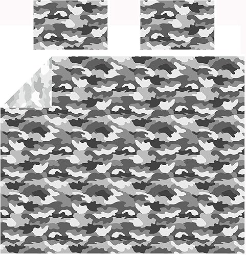 Miniatura 6 de Juego de funda de edredón y funda de almohada reversible de camuflaje militar gris