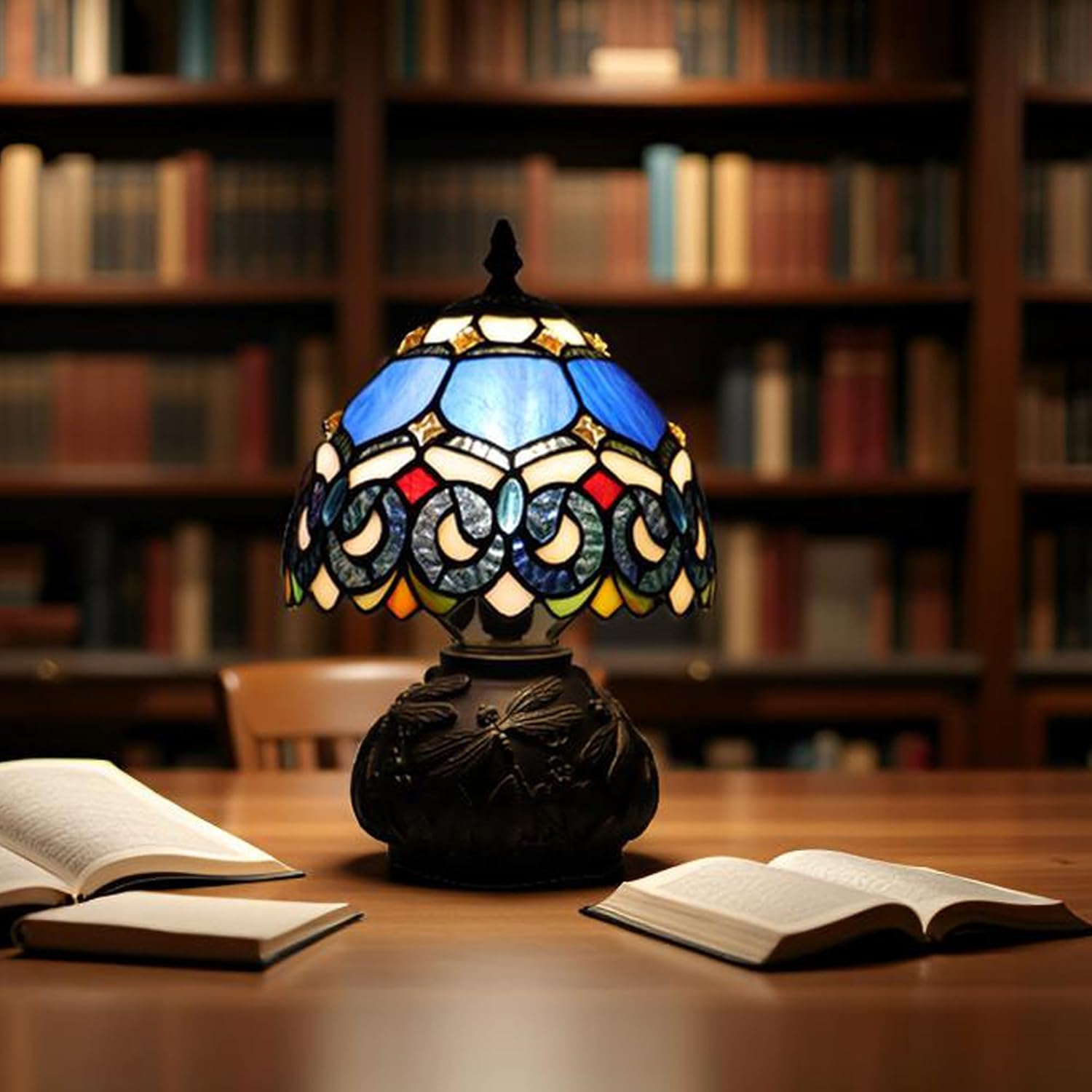 Small Tiffany Mushroom Table Lamp,Mini Memory Sympathy Antique lamp 8X11 Inch (Blue Baroque)