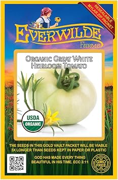 مزارع Everwilde - 25 بذور طماطم بيضاء كبيرة من Heirloom - حزمة قبة ذهبية