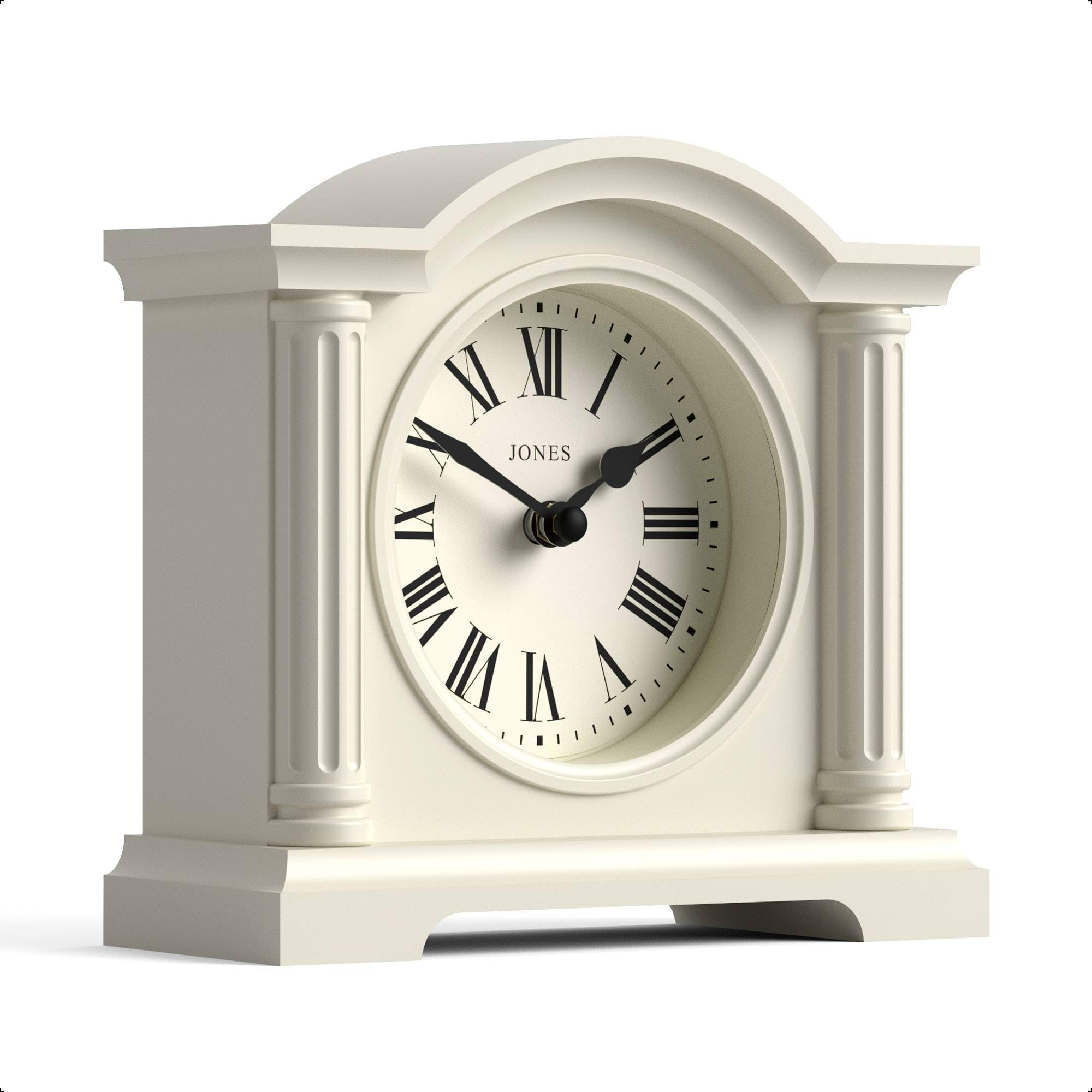 Jones Clocks Linen White Jones Clocks® Kensington Mantel Clock | Small Classic Arch Top Clock | Pale Cream | Stylish & Contemporary | Ideal For Desk, Mantelpiece, Bookshelf Or Bedside