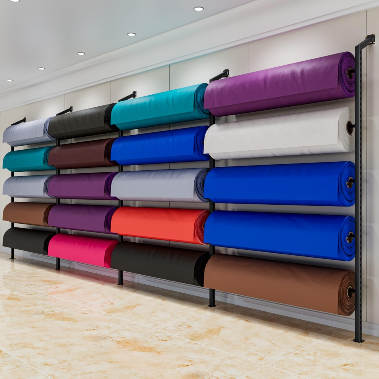 Présentoir métallique commercial de 240 cm de haut, support mural réglable pour échantillons de tissus et couvertures, étagère polyvalente pour foulards, serviettes et courtepointes, idéal p