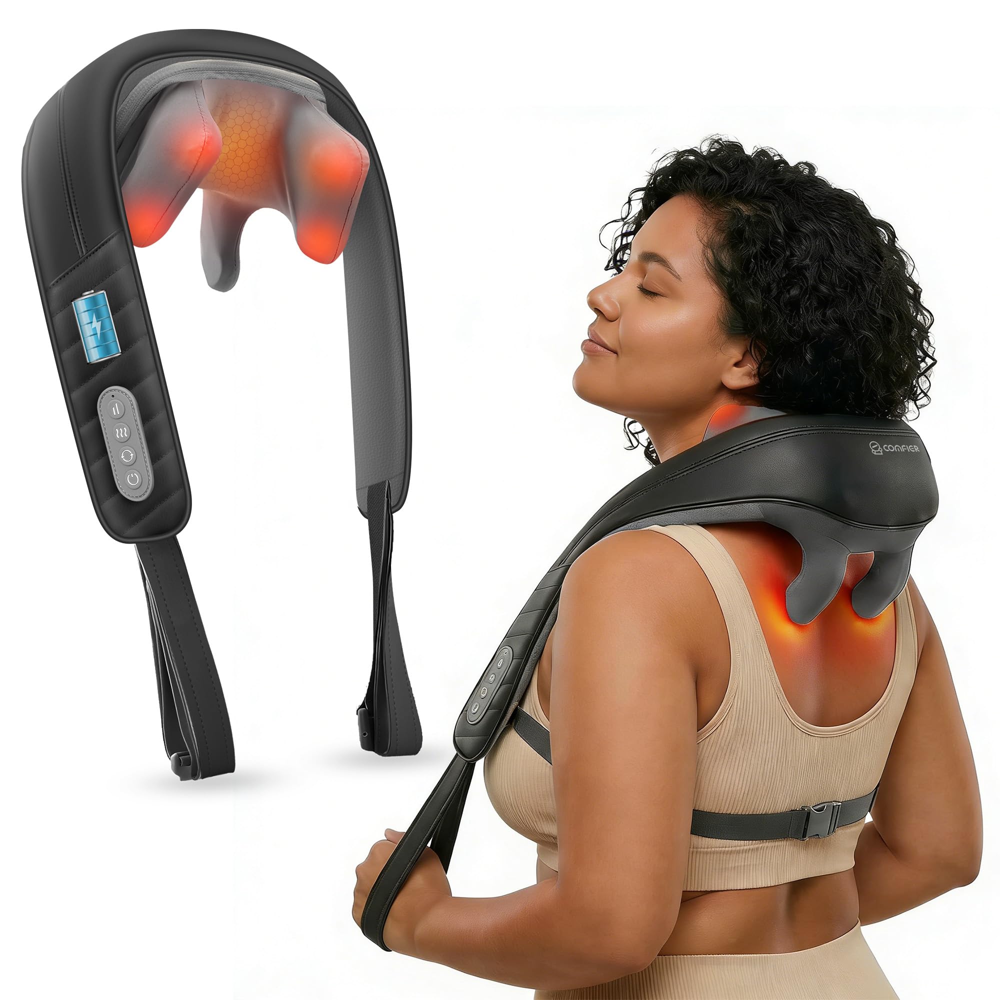 COMFIER Cordless Neck Shoulder Massager with Heat Shiatsu Back Massager Deep Tissue 4D Kneading Massager for Neck Shoulder
