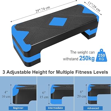 Adjustable Aerobic Exercise Step, 3 Height Levels 10/15/20 cm, Non-Slip Step Platform with 250 kg Load Capacity, Fitness Stepper for Home Gym Office and Daily Use