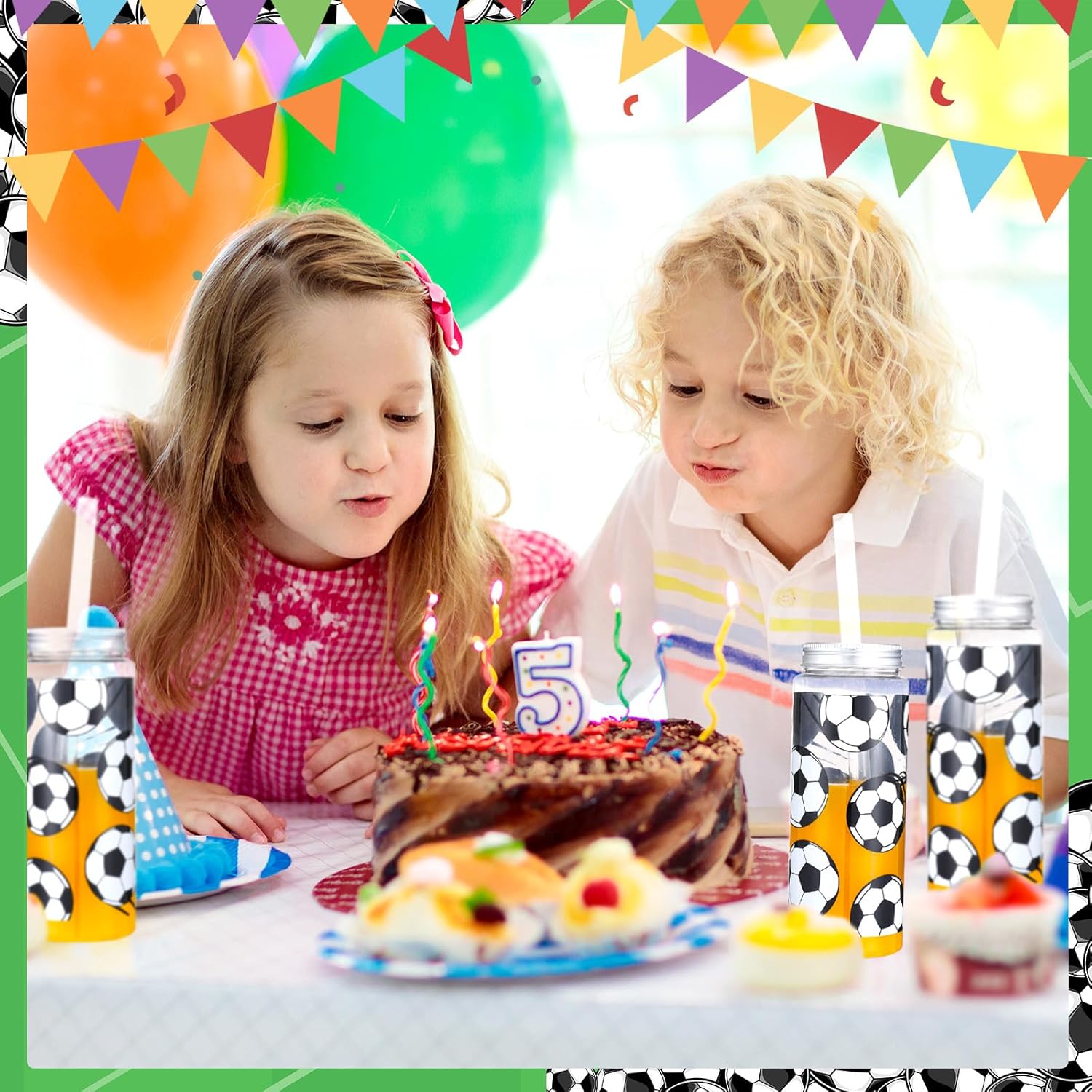 Domensi 24 Pack 14.2 oz Soccer Plastic Cups with Lid and Straw Clear Reusable Cups with Lids and Strawstumbler for Birthday Sports Themed Party Supplies - Image 5