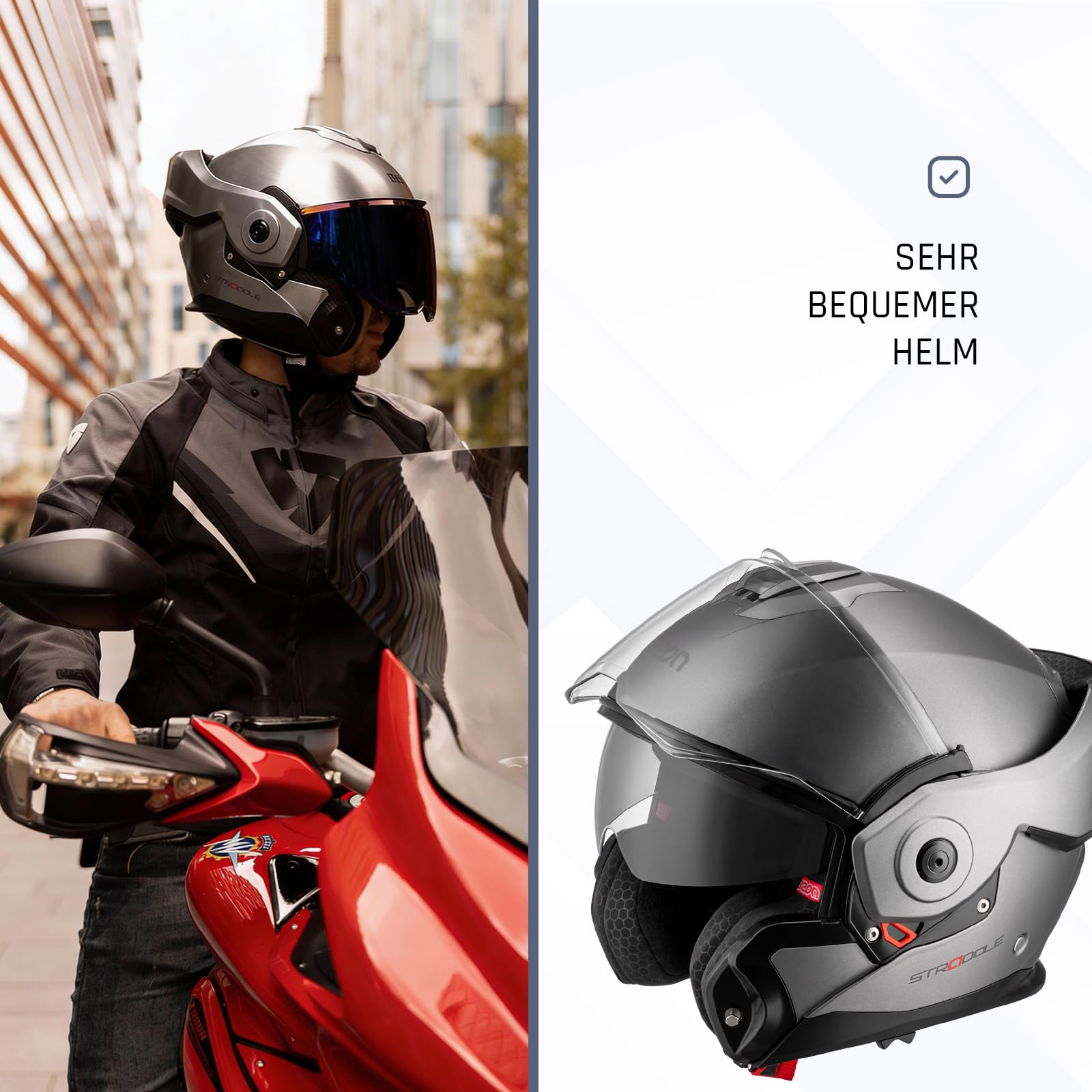 BEON Stradale Motorradhelm - Systemhelm Klapphelme mit Visier und Sonnenblende - Rollerhelm Sonnenblende - Motorrad Helm Damen & Herren - Integralhelm 180° Klappbar - XL