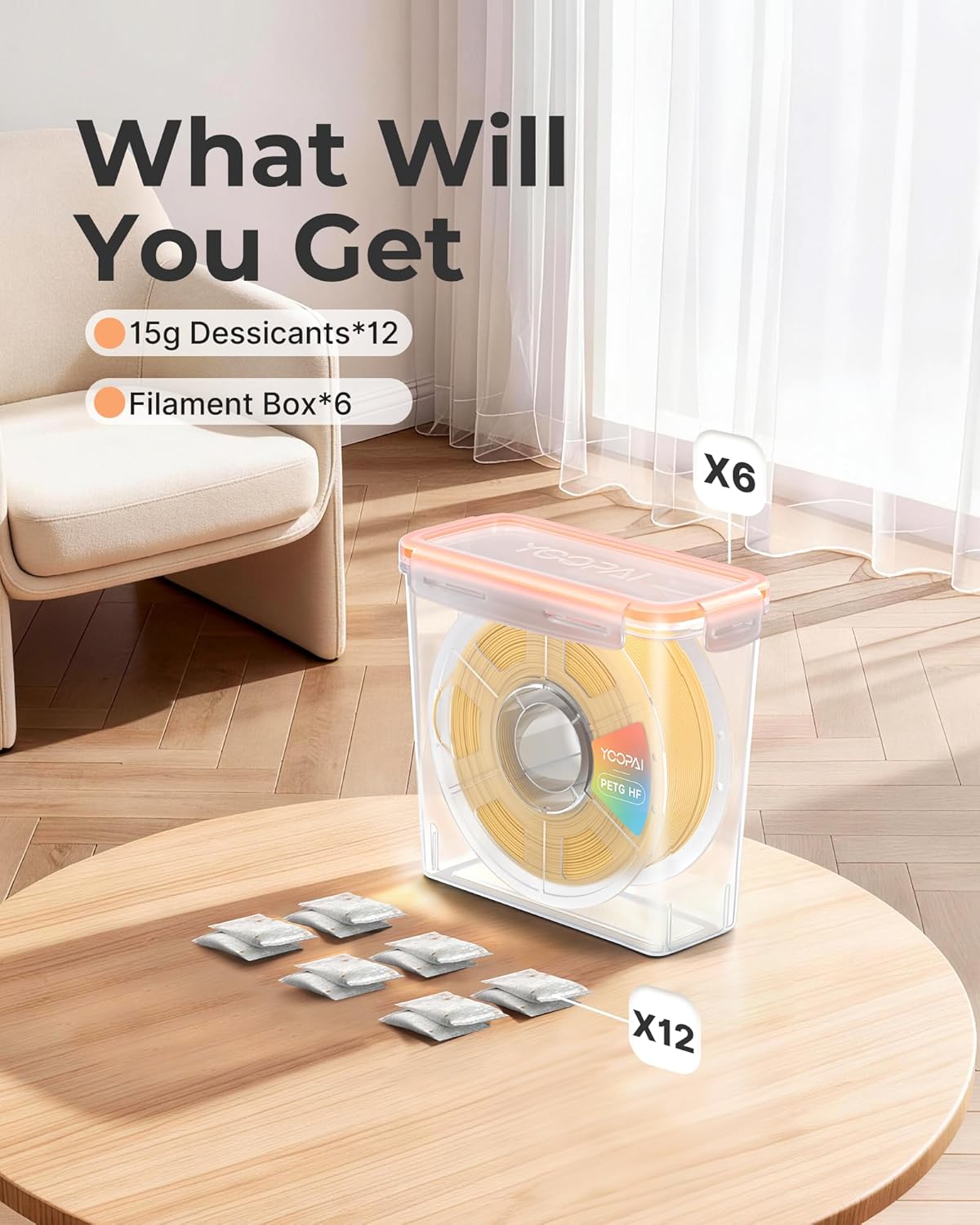 YOOPAI Pro Filament Storage Box – Single Spool Airtight Filament Storage Container for Protection with Desiccants, Precision Moisture Control and Dust Proof for 3D Printing Filament (6 Pack)