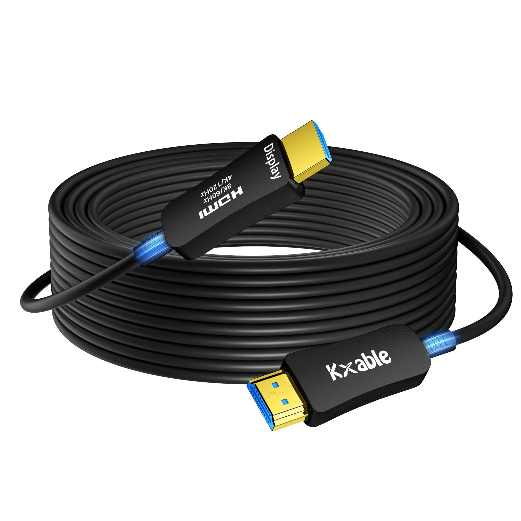 Câble à fibre optique HDMI 8K 2.1 48 Gbit/s ultra haut débit, 8K @ 60 Hz, 4K @ 120 Hz, 3D Dynamic HDR/eARC/HDCP 2.3, compatible avec ordinateur portable/moniteur/projecteur, PS5, Xbox, HDTV, Blu-ray