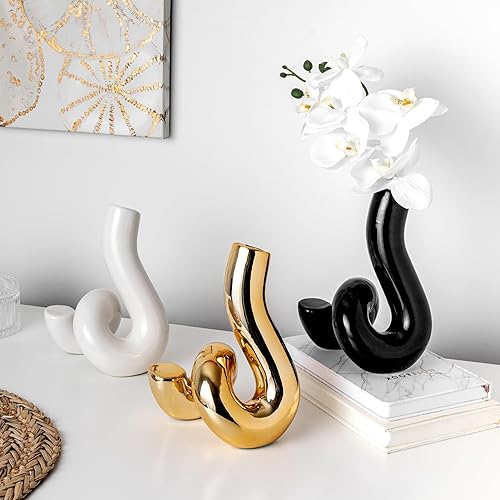 Miniatura 6 de Jarrón negro Abstact, jarrones de cerámica negra para decoración, bonito y moderno jarrón de decoración del hogar, decoración de estantes, sala de