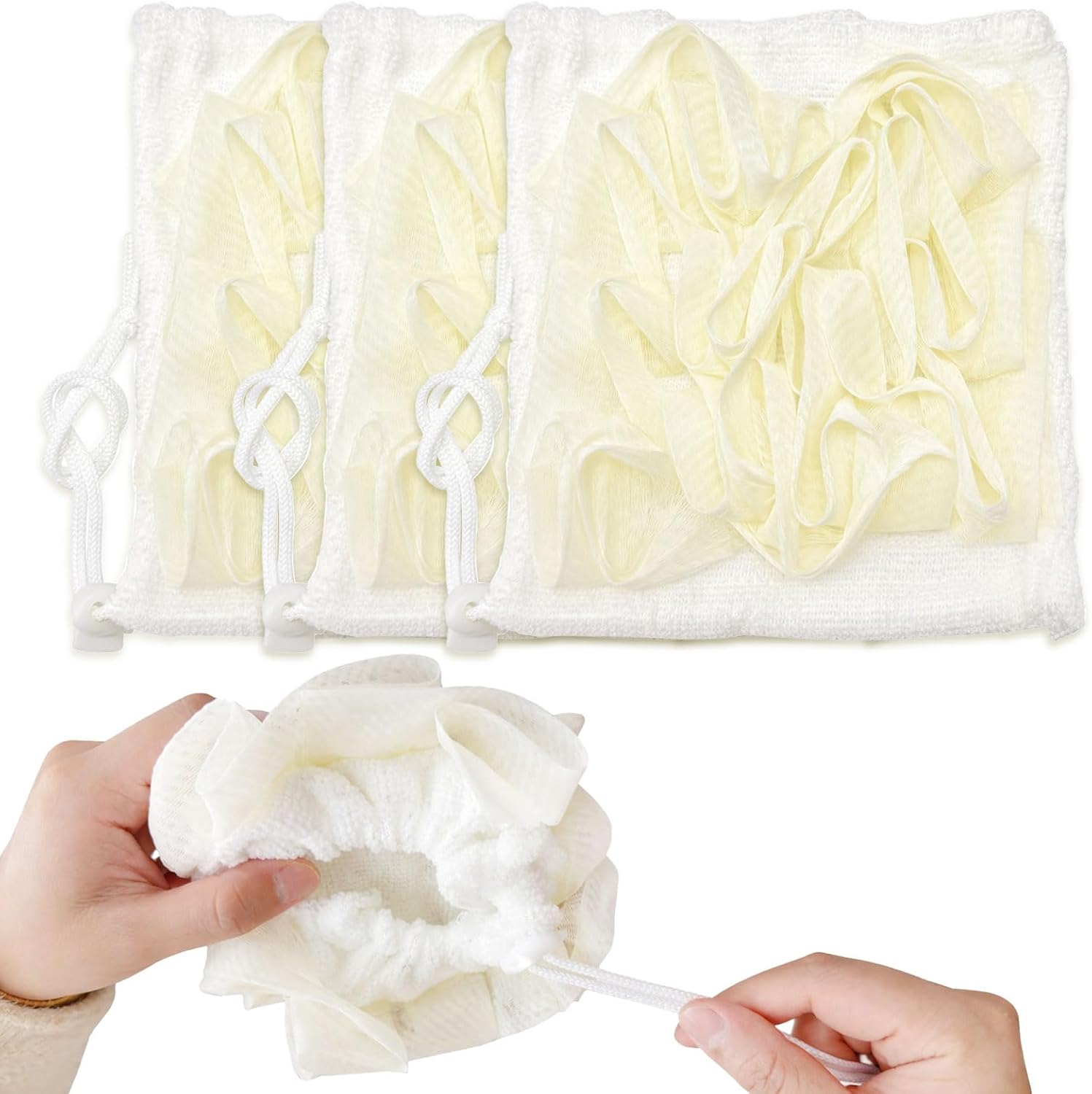 3-Pack 2-in-1 Loofah Washcloth Set with Soap Saver Pocket, Reusable Exfoliating Shower Sponge for Body Wash & Bar Soap