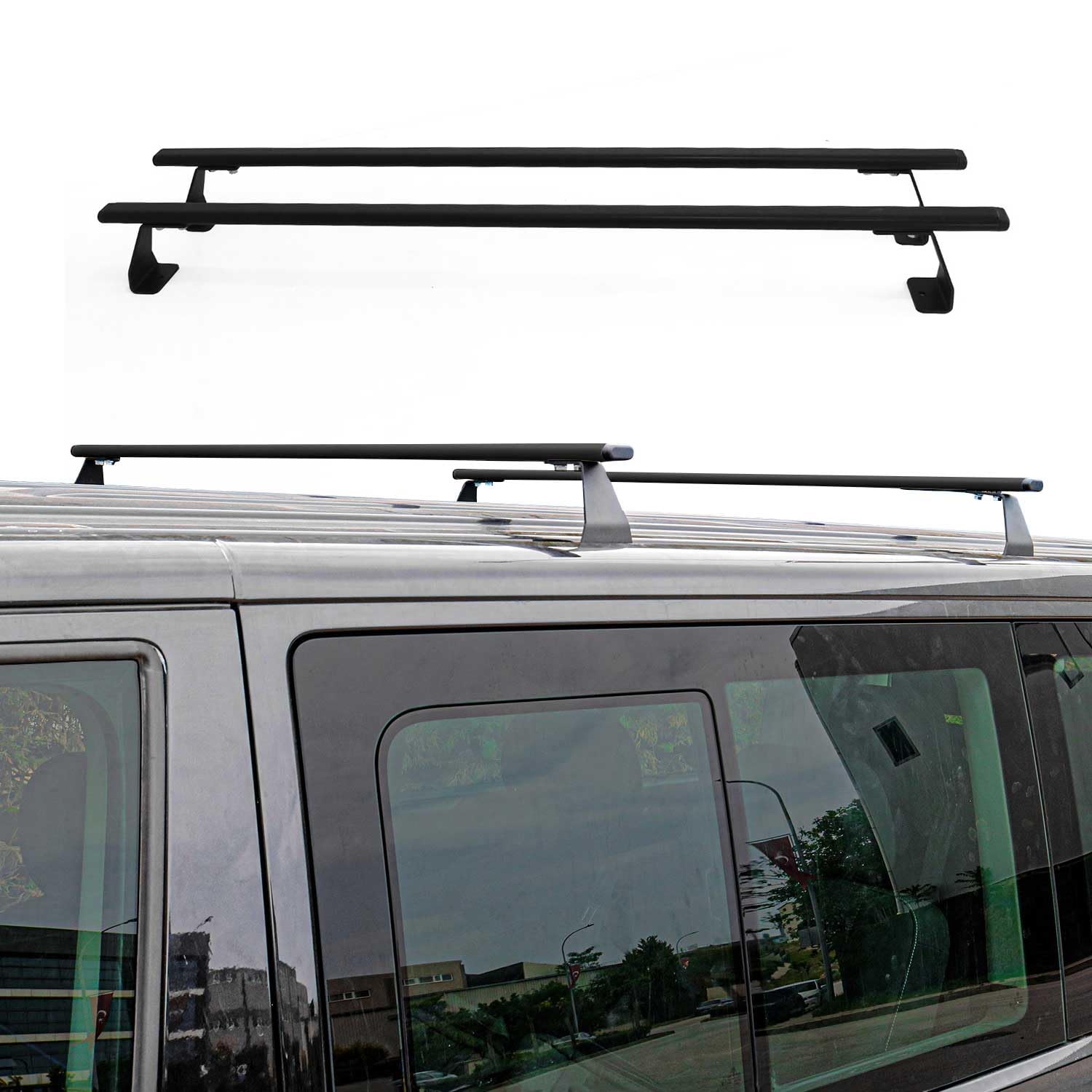 OMAC Heavy Duty Barras de Techo Transversales Compatibles con FIAT Doblo I 2000-2010 – 2 Stangen – Acero Negro