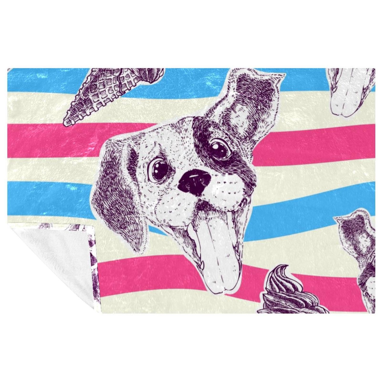 Plaid chiot et cônes de glace chaud pour camping et lit 150x100