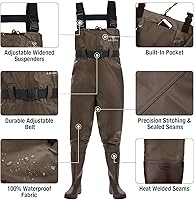 Vista 2 de Fishing Waders for Men, 2-Ply Nylon/PVC Waterproof Women Chest Wader with Boots, Bootfoot Hunting Waders