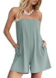 Womens Summer Strapless Romper One Piece Short Jumpsuits Casual Sleeveless Beach Rompers with Pockets