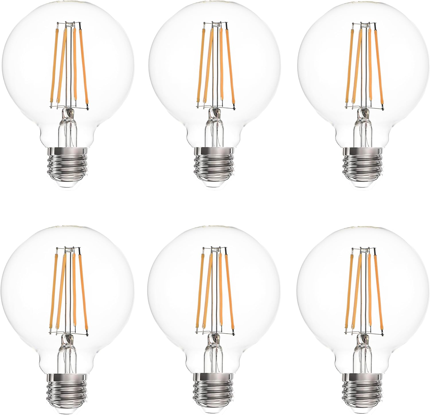 G25 globe Edison light bulbs 8W 1000LM(100W incandescent Equivalent) E26 dimmable Vintage Round LED Vanity Light Bulb for Bathroom Bedroom Living room, Warm White 2700K，6 pack (6, G25 CLEAR)