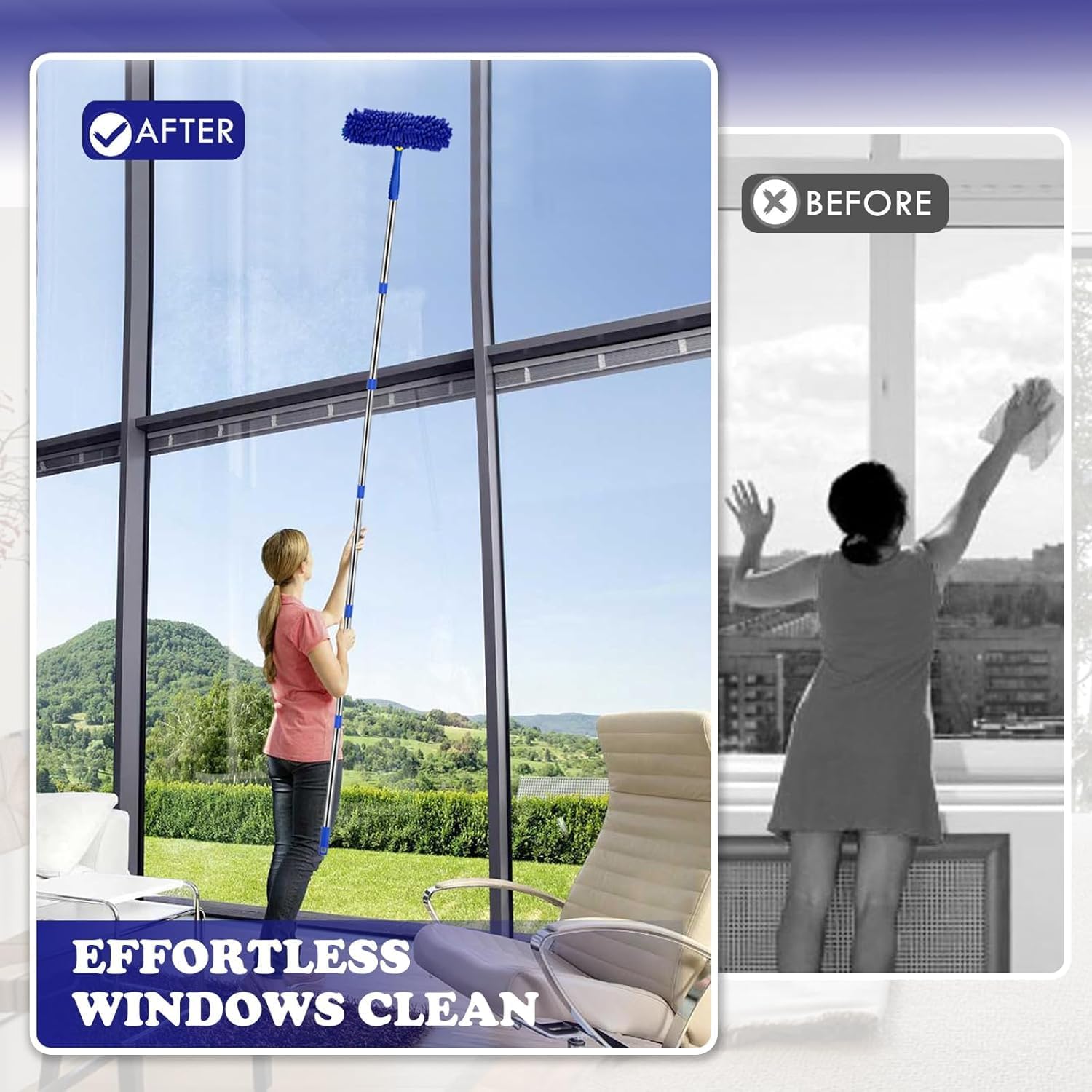 Window Cleaner Squeegee Kit - 2.38M (94inch) Cleaning Equipment with Long Handle 3 in 1 Extendable Window Cleaning Tool for High Windows, Glass, Home, Wall and Car