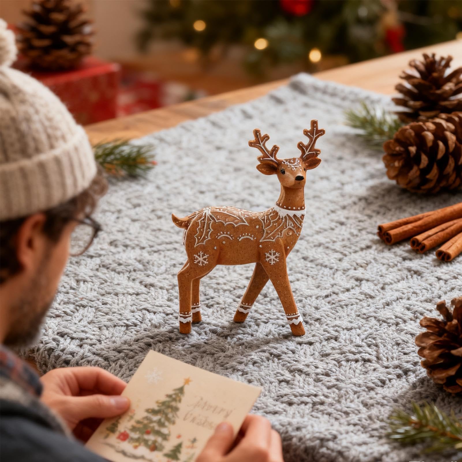 Weihnachts-Rentier – Elchskulptur aus Harz und Pailletten | Dekoration aus Harz von Weihnachtsrentier – für Wohnzimmer, Schlafzimmer, Regal, Zubehör für Foto Zuhause