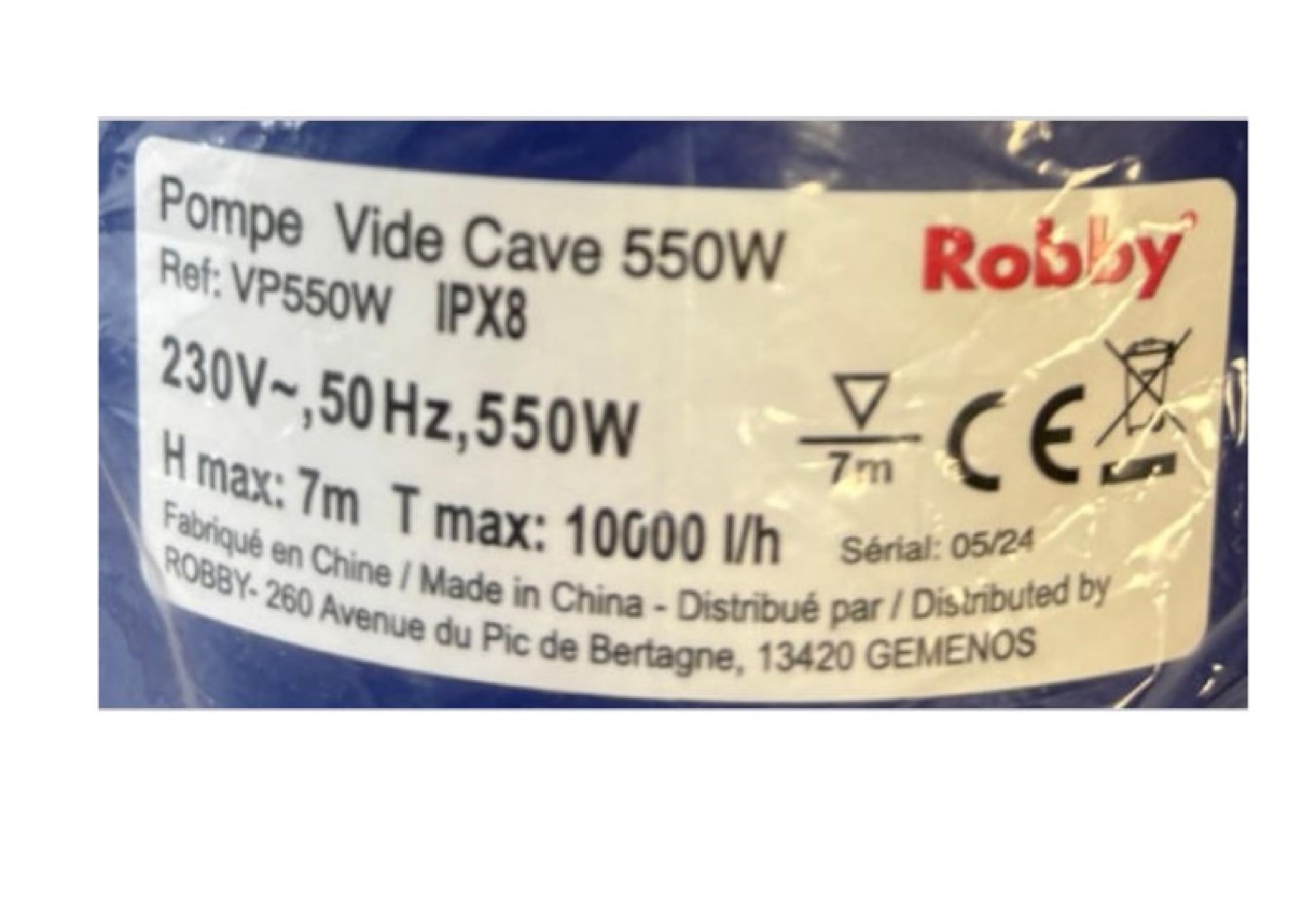 Robby - Bomba automática de vacío sumergible con flotador integrado de 550 W