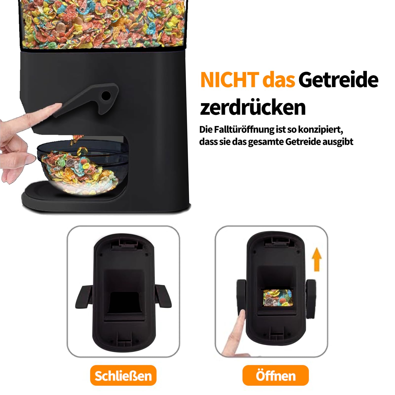 Müslispender, Lebensmittelspender 3.2 L Cereal Dispenser & Cornflakes Spender Zerkleinert Keine Cerealien Exportdesign,für Getreide, Nüsse, Kaffeebohnen, Granola und Süßigkeiten (Schwarz)