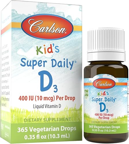 Carlson - Super Daily D3 para niños, gotas de vitamina D para niños, 400 UI (10 mcg) por gota, salud cardíaca, apoyo inmunológico, vegetariano,