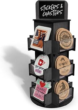 3 Tier Rotating Sticker Display Stand for Vendors, Coaster Display Rack