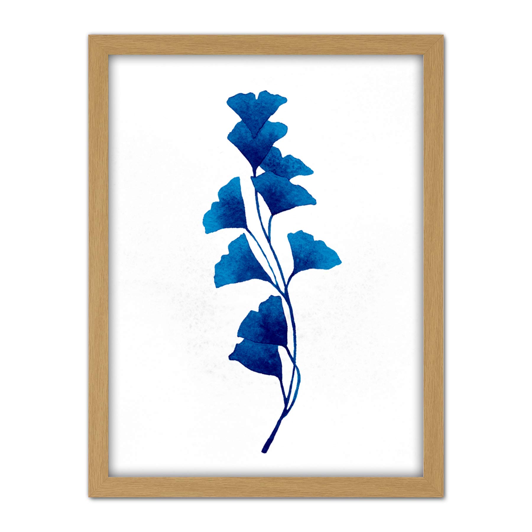 Wee Blue Coo Navy Blue Watercolour Flowers Artwork Framed Wall Art Print 18X24 Inch