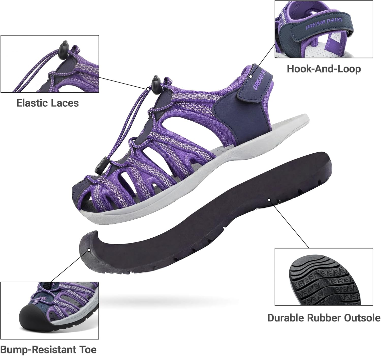 DREAM PAIRS Womens Closed Toe Hiking Summer Outdoor Sport Athletic Sandals
