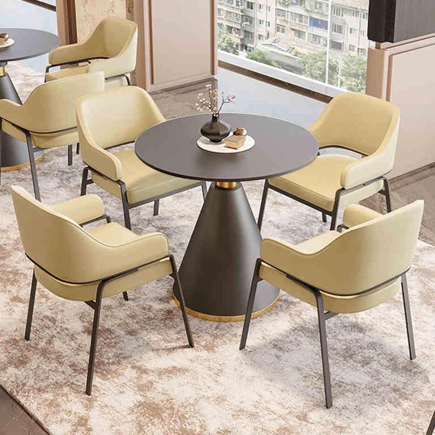 Reception and Negotiation Table and Chair Set Combination, Office Room Club Table Set, Cafe Balcony Kitchen Dining Round Table 4 Chairs Set,(Orange,27.5in/70cm)