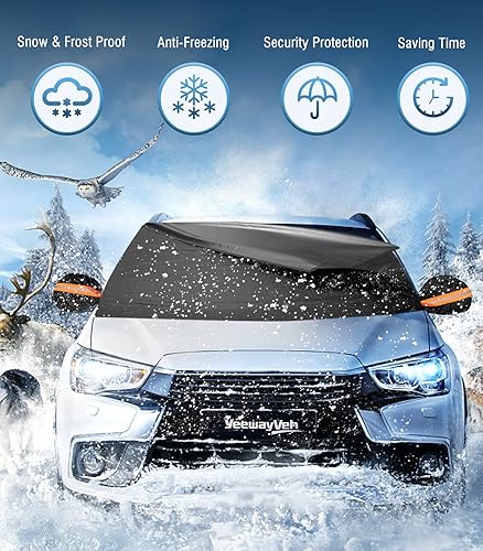 Vista 8 de YeewayVeh Cubierta para parabrisas de camión para hielo y nieve, cubierta gruesa de tela Oxford 650D, cubierta protectora de escarcha con espejo
