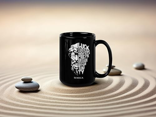 Miniatura 2 de Soul'n'Passions Seneca Stoicism Stoic Gear Luck Preparation Opportunity Seneca - Taza de cerámica, 15 onzas, color negro
