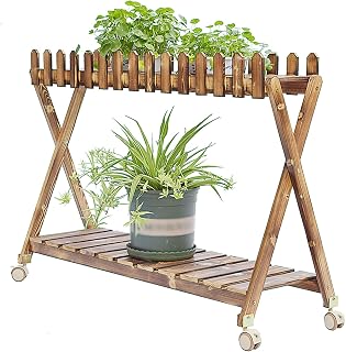 Potting Bench Tables Outdoor, Potting Table Garden Work Station, Flower Pot Display Shelf Rack, for Porch, Greenhouse, Backyard, Patio and Balcony (Color : Brown-A, Size : 108x37x77cm)