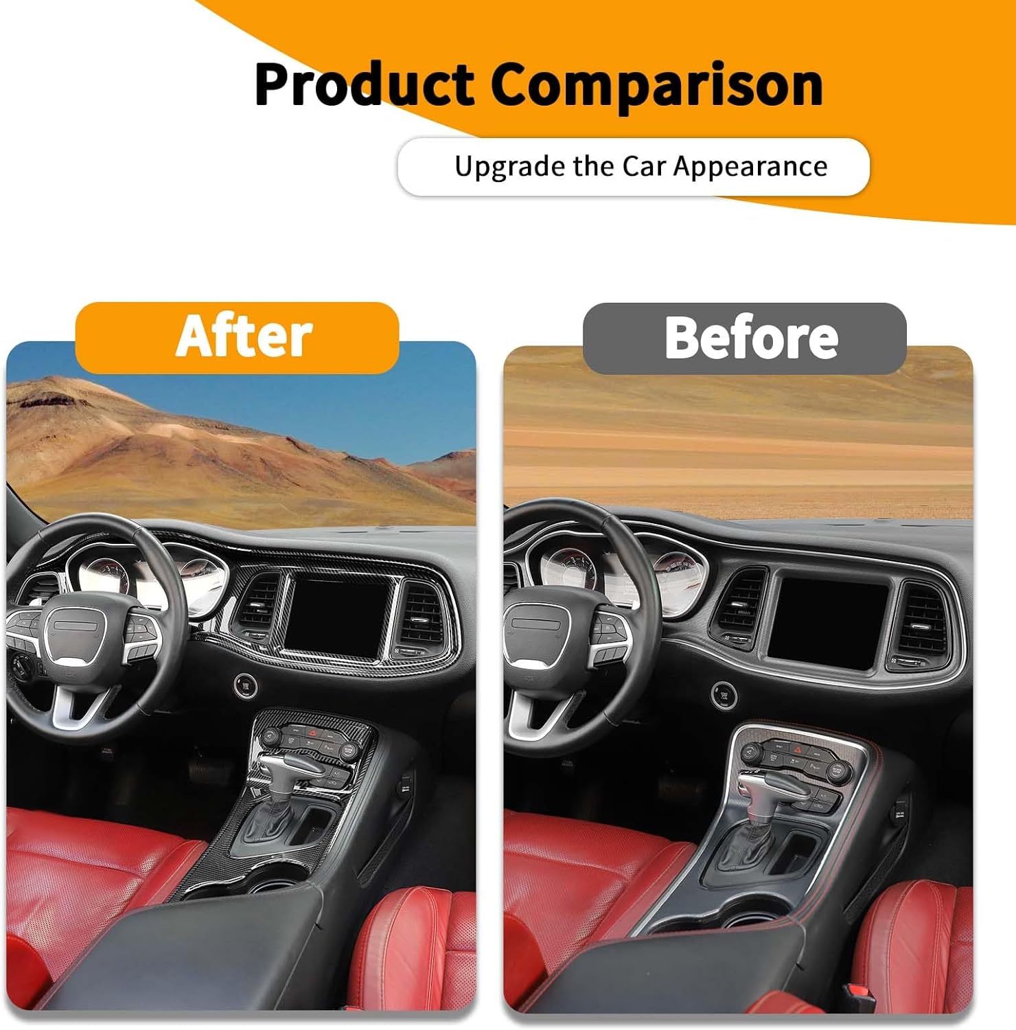 Hoolcar Center Console Dashboard Navigation Panel Trim Gear Shift Cover Fit for Dodge Challenger 2015-2025, Interior Accessories, Carbon Fiber