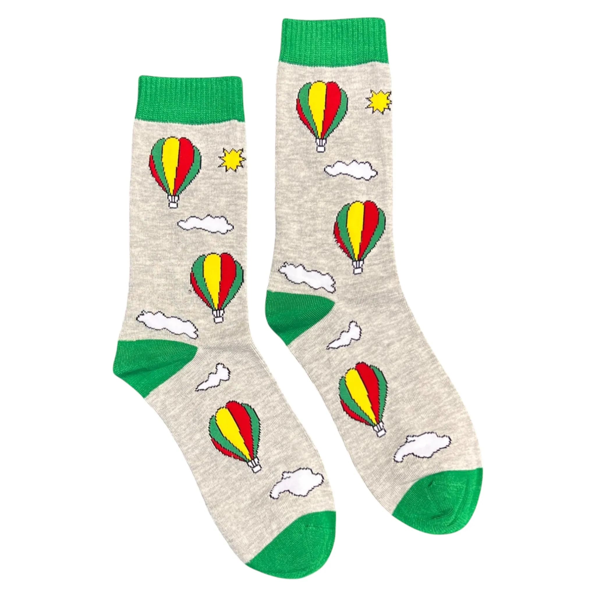 Jess & Lou Men's Bamboo Socks - Hot Air Balloon Green & Grey