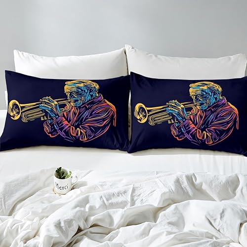 Miniatura 5 de Erosebridal Juego de ropa de cama de trompeta con música y pintura al óleo, funda de edredón clásica abstracta de tuba, funda de edredón de