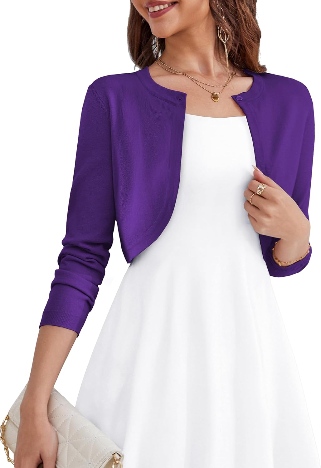 OmicGot Women's Long Sleeve Cardigan Knit Sweaters Cropped Open Front Bolero Shrug for Dresses S-XL