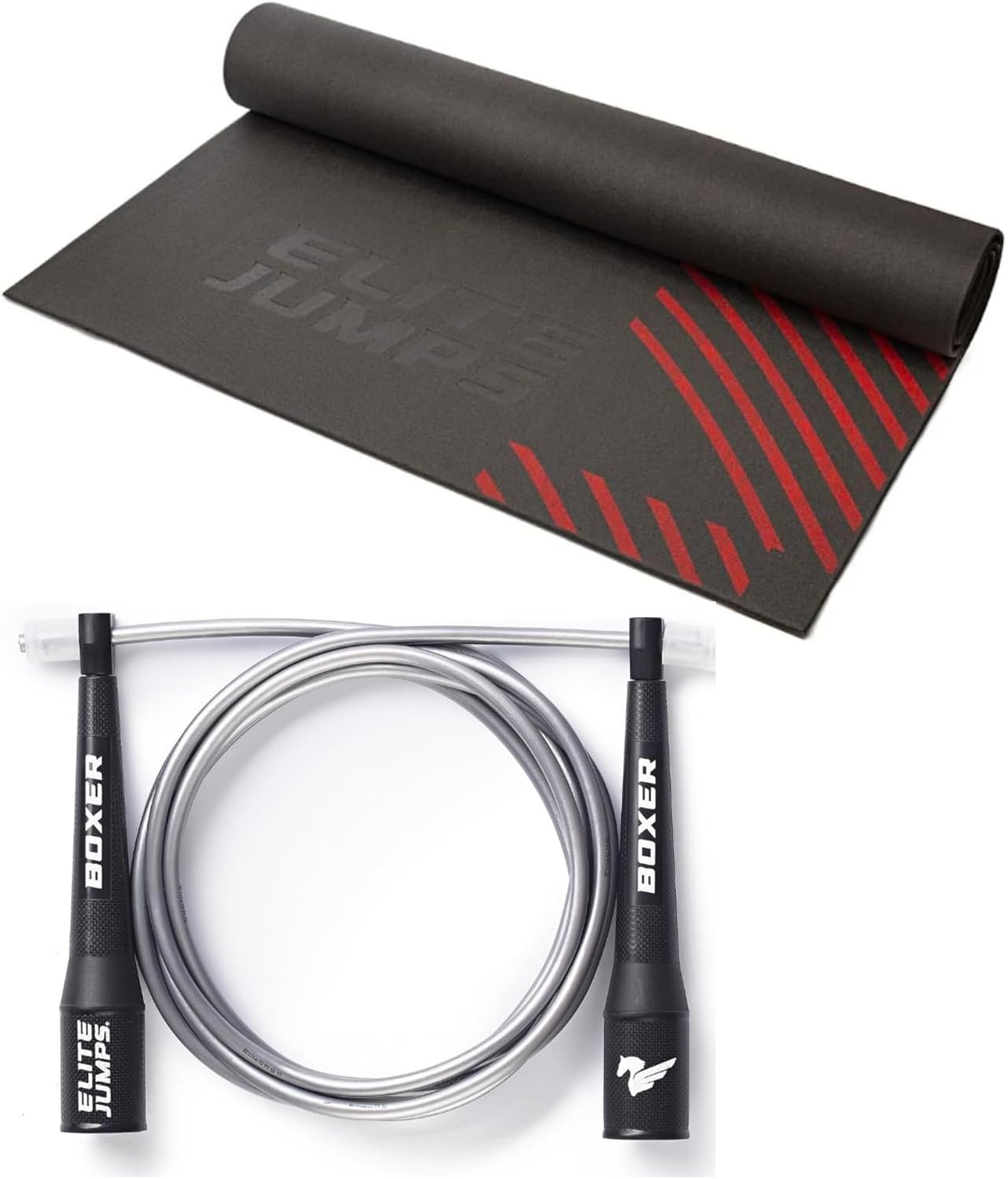 Elite Jumps Boxer Jump Rope 3.0 - Silver - for Fitness & Cardio Training with Jump Rope Mat