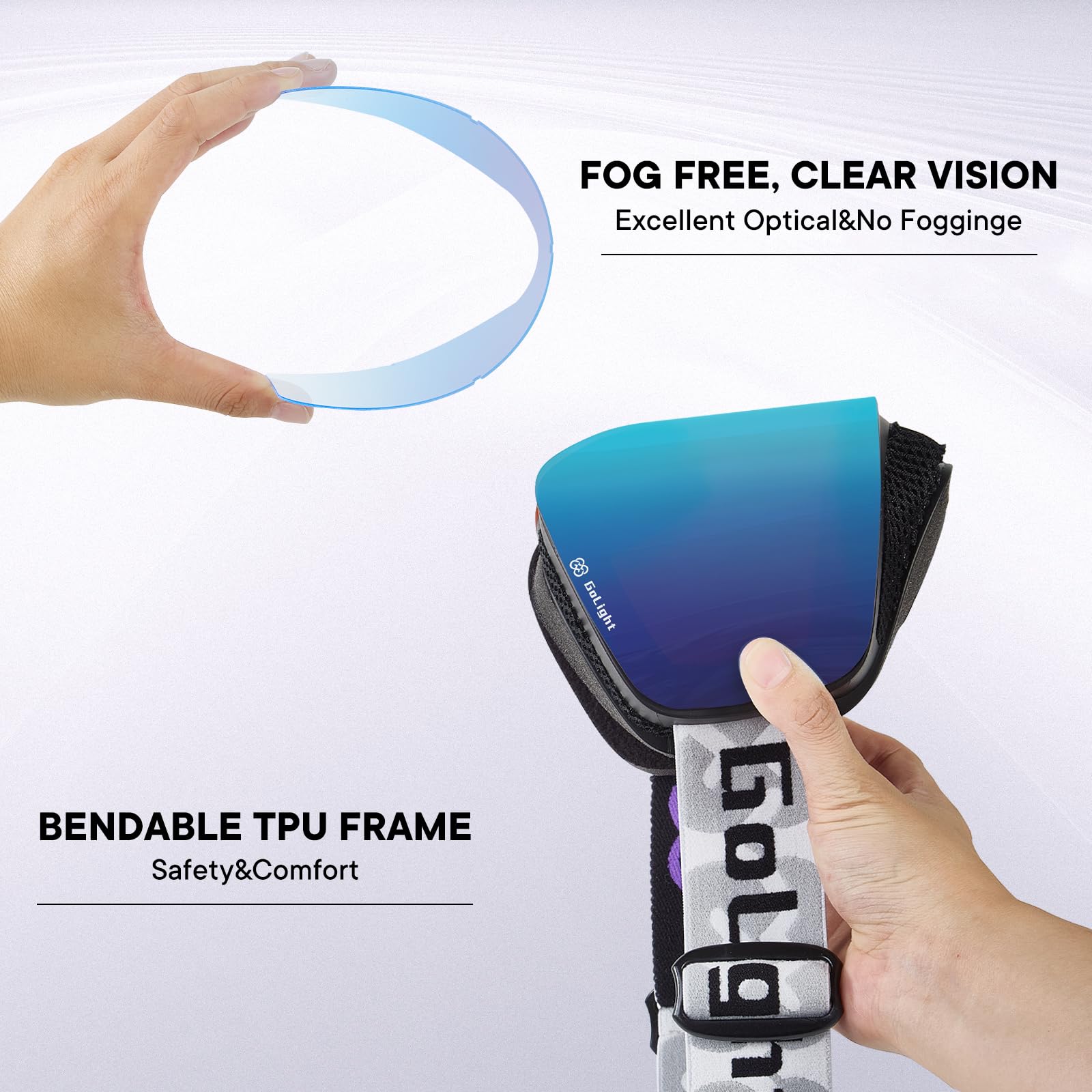 GoLight OTG YG-83 Lunettes de ski et de planche à neige pour homme et femme, sans monture, protection 100 % UV, anti-buée, unisexe, pour neige, hiver, motoneige, patinage, bleu intégral