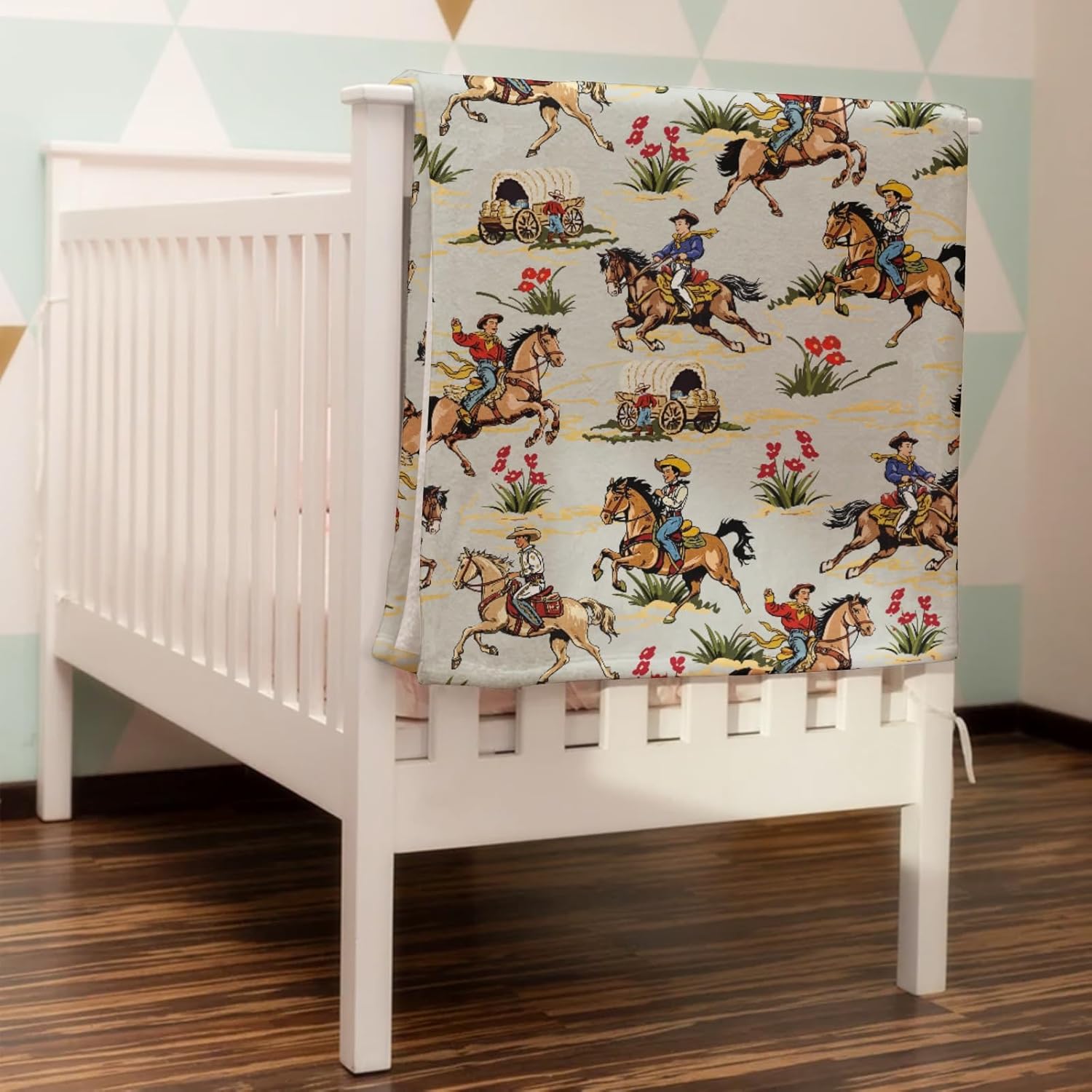 Vintage Cowboy Horse Rider Baby Blanket Boy Girl Retro Western Cowboy Swaddle Blanket Dessert Wild West Receiving Blanket Soft Flannel Bed Blanket for Newborn Toddler Nursery Crib Playmat 40x50