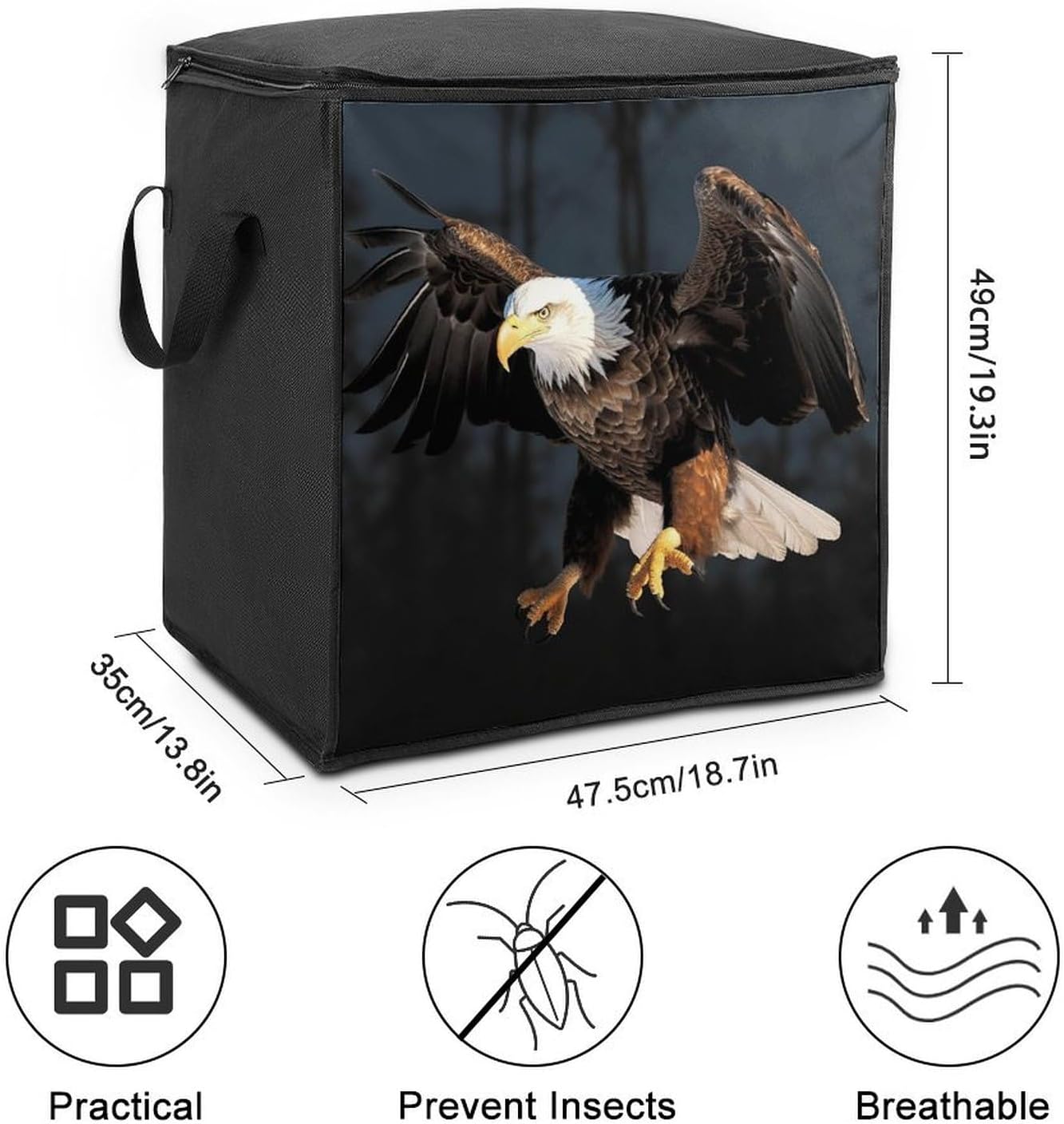 Quilt Storage Bag,Bald Eagle Printed Large Foldable Storage Container Portable Travel Storage Bag for Blankets, Quilts, Clothes, Comforter, Bedding And Pillows