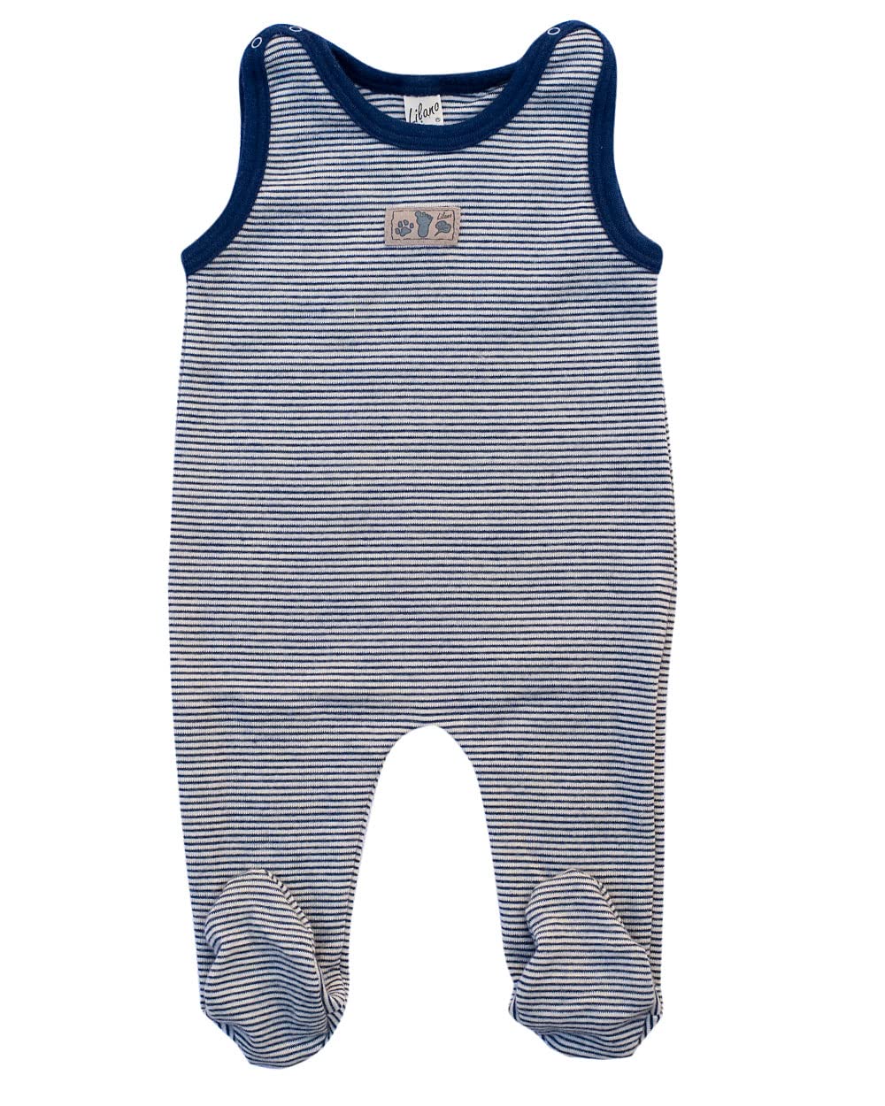 Lilano, Merino romper with foot, 70% wool (kbT), 30% silk, 210 g/m², Blue/natural, 0-3 Months