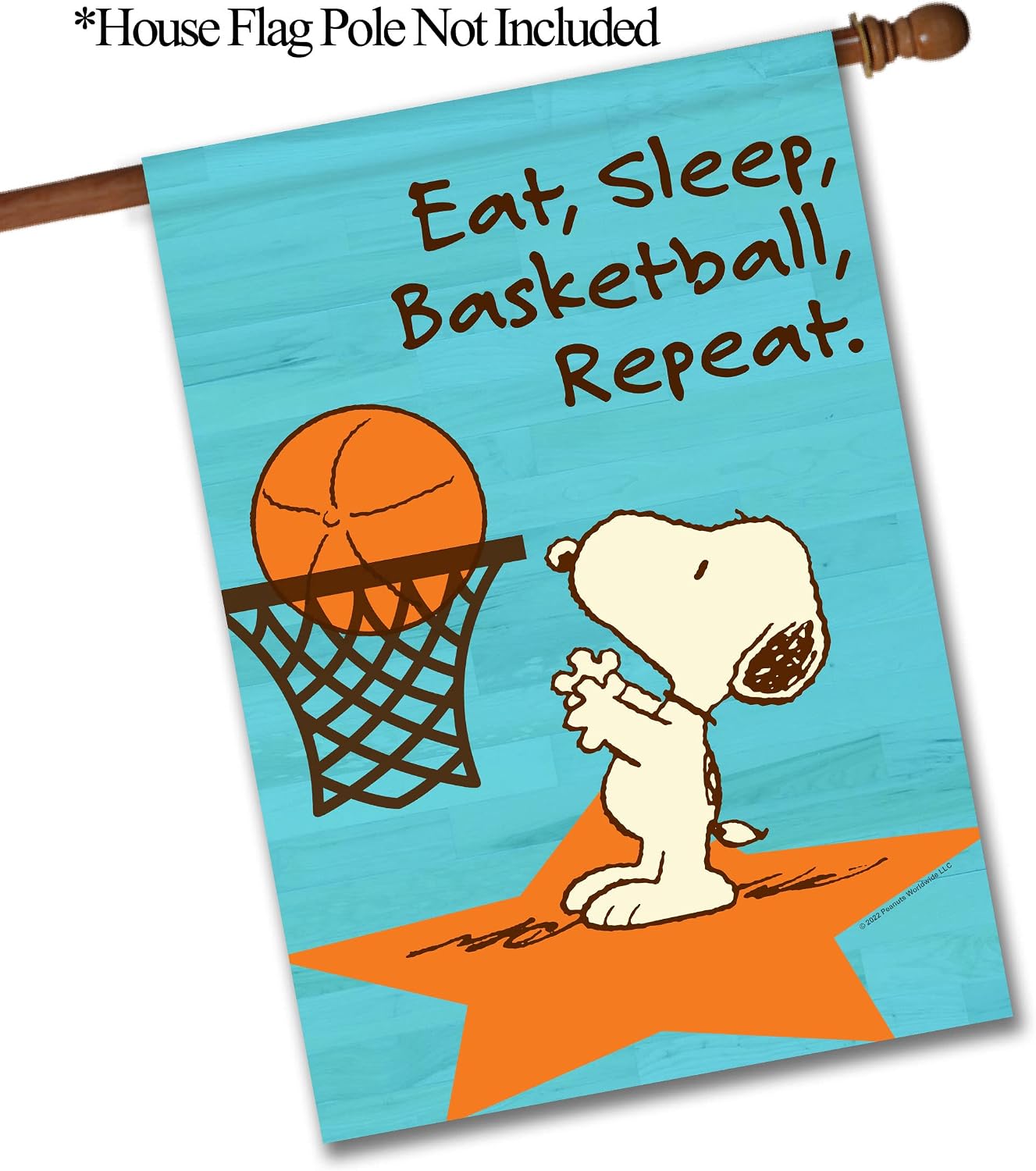 Flagology.com, PEANUTS®, PEANUTS® Basketball Snoopy – House Flag 28" x 40", Outdoor Flag, Exclusive Premium Fabric, Officially Licensed PEANUTS®, Basketball