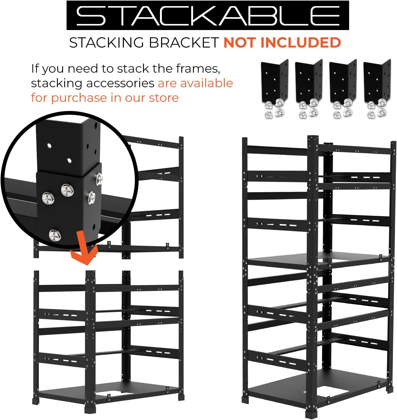 12GPU Mining Rig Frame - The Sluice V2 Steel Open Frame Mining Rig Case, Stackable Chassis for Crypto Coin Currency & AI Machine Learning Applications - Frame Only (Black)