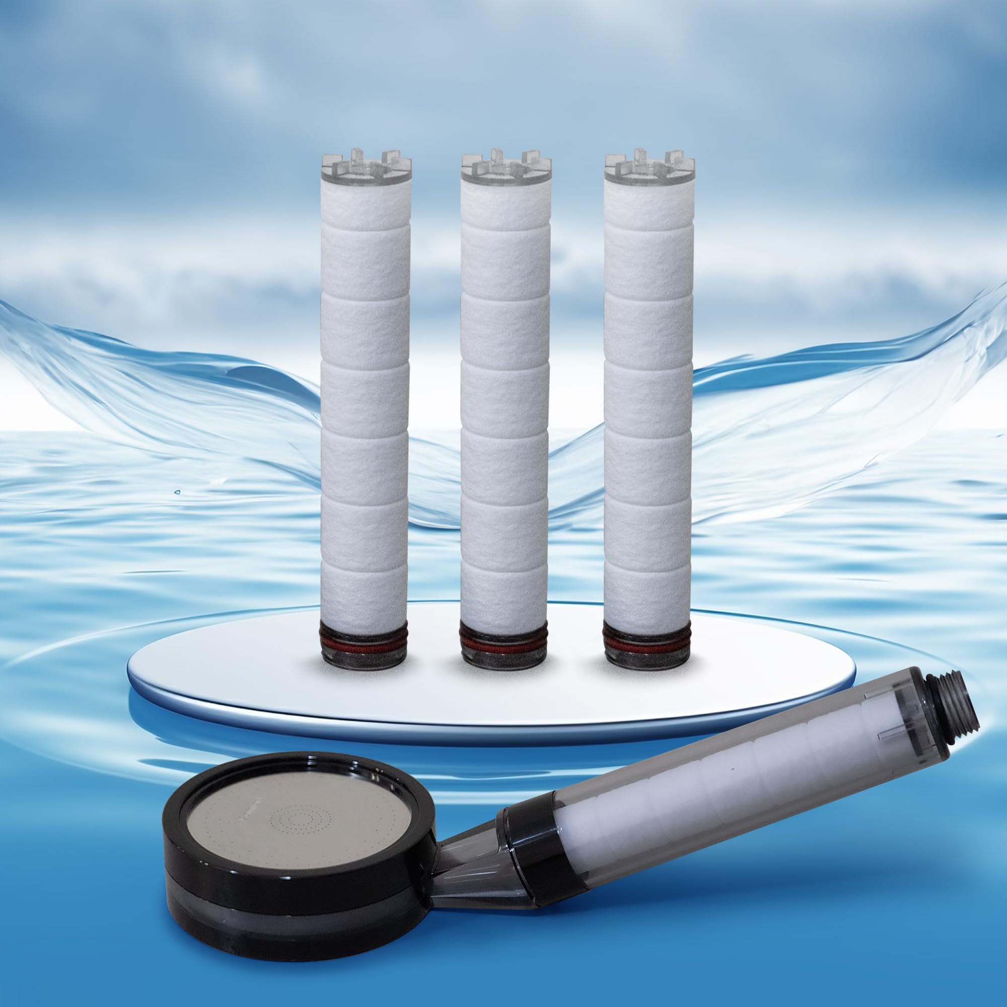 EUREKA AQUAShower Filter with 3 Pieces Refill Catridges For Skin & Hair Care, Removes Chlorine & Harmful Pollutants, Prevents Hairloss & Moisture Your Skin